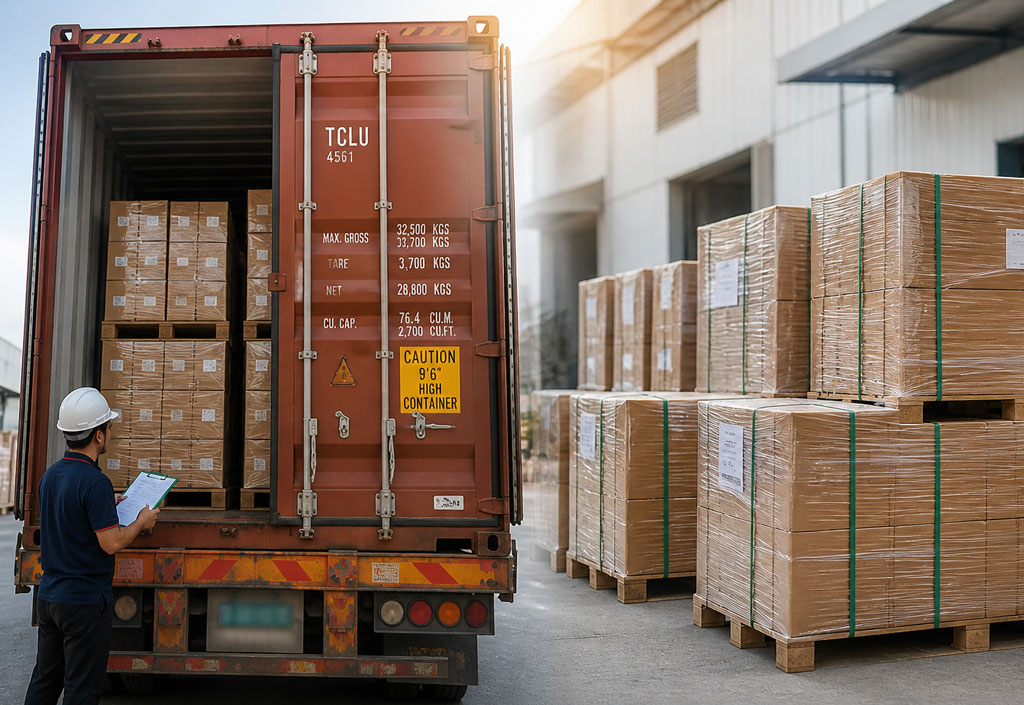Global logistics export shipping secured cargo loading
